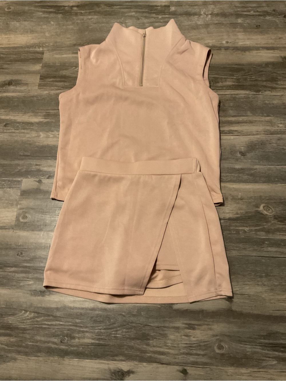 Sleeveless Zip Neck Top and Wrap Skort Set in Blush NWOT